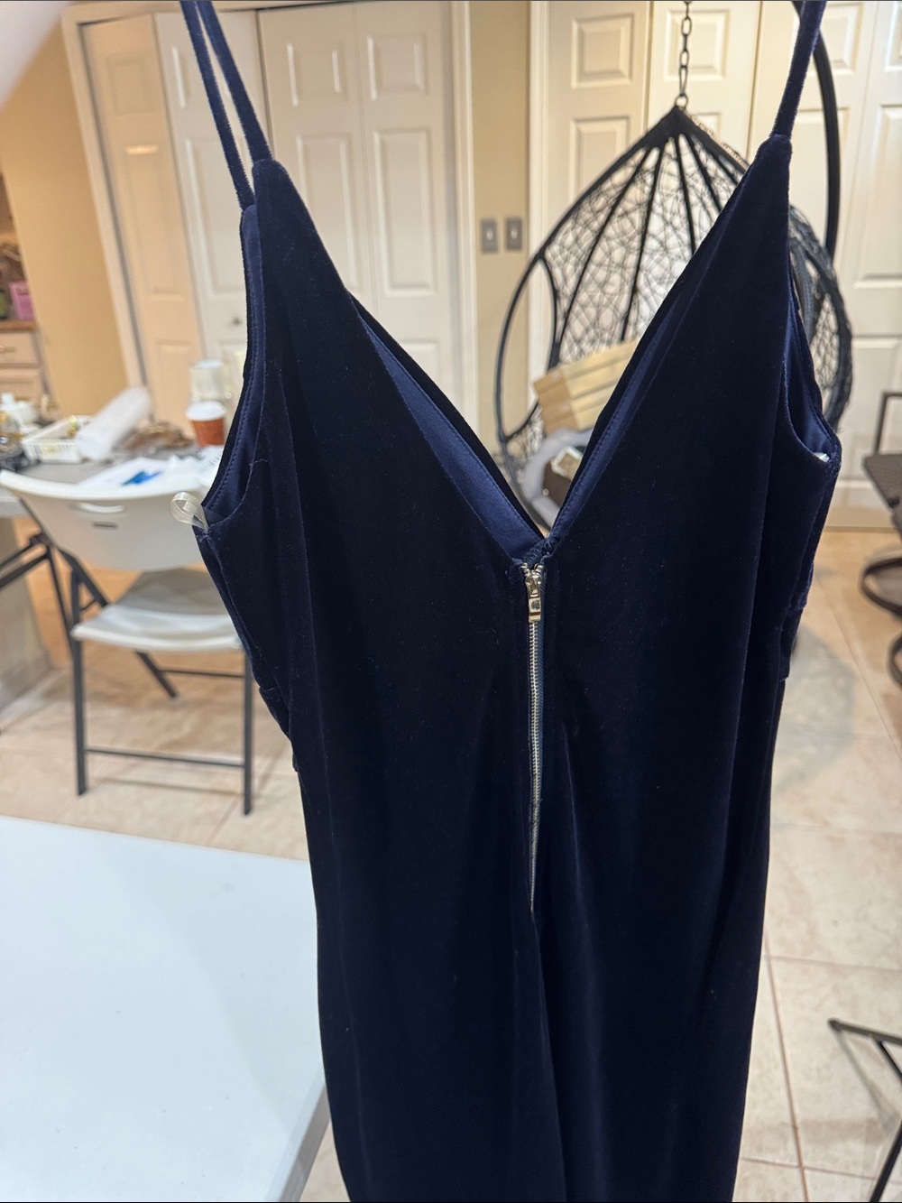 Black Velvet Spaghetti Strap Bodycon Dress - Picture 6 of 7